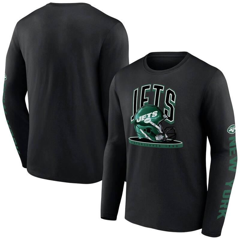 【送料無料】 ファナティクス メンズ Tシャツ トップス Men's Fanatics Black New York Jets Helmet Platform Long Sleeve T-Shirt Jet Black