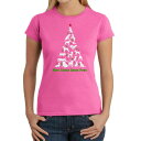 【送料無料】 エルエーポップアート レディース Tシャツ トップス Here Comes Santa Paws - Women's Word Art T-shirt Pink(4)