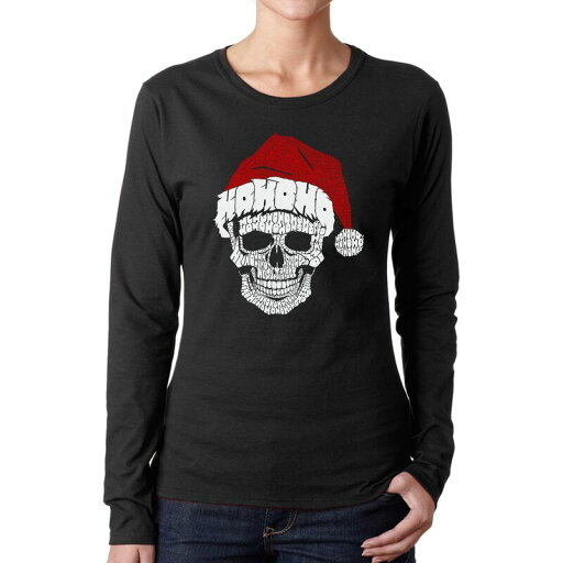 【送料無料】 エルエーポップアート レディース Tシャツ トップス Santa Skull - Women's Word Art Long Sleeve T-shirt Black 【送料無料】 エルエーポップアート レディース Tシャツ トップス Santa Skull - Women's Word Art Long Sleeve T-shirt Black