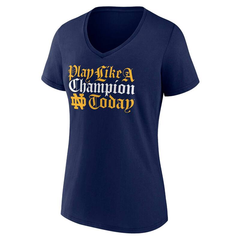 【送料無料】 ファナティクス レディース Tシャツ トップス Women's Fanatics Navy Notre Dame Fighting Irish Play Like a Champion Old English V-Neck T-Shirt Ntd Navy