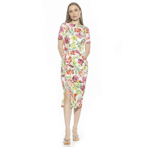 【送料無料】 アレクシアアドマー レディース ワンピース トップス Women's ALEXIA ADMOR Zayd Boatneck Midi Sheath Dress With Front Ruffle Large Floral 【送料無料】 アレクシアアドマー レディース ワンピース トップス Women's ALEXIA ADMOR Zayd Boatneck Midi Sheath Dress With Front Ruffle Large Floral