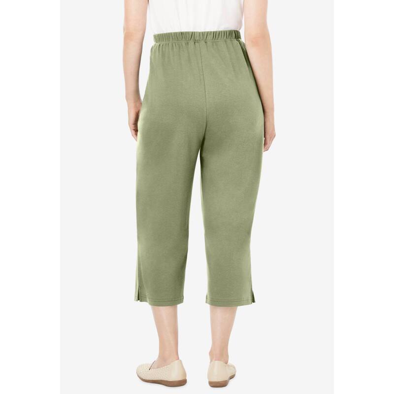 【送料無料】 ウーマン ウィズイン レディース カジュアルパンツ ボトムス Woman Within Women's Plus Size Petite 7-Day Knit Capri Emerald Green