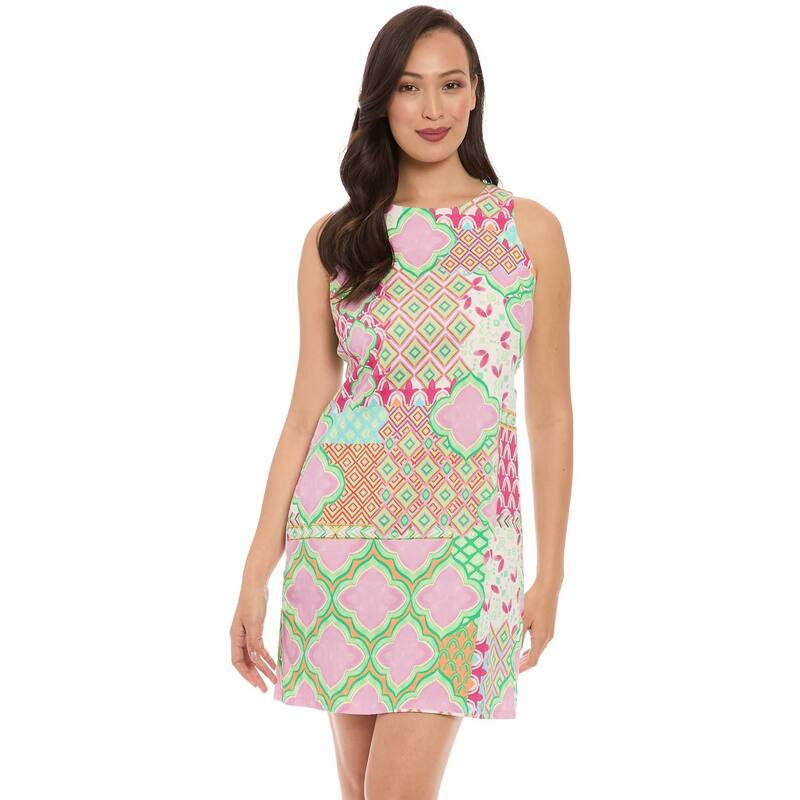 【送料無料】 ロンドンタイムス レディース ワンピース トップス Petite London Times Sleeveless Sateen Shift Mini Dress White Pink