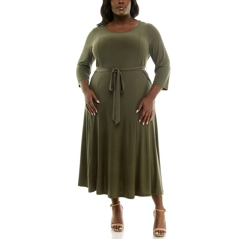 【送料無料】 ニナレオナルド レディース ワンピース トップス Plus Size Nina Leonard Sylvia Midi Dress Light Olive