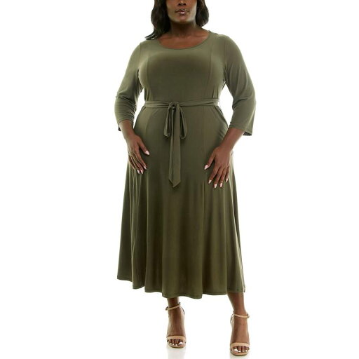 【送料無料】 ニナレオナルド レディース ワンピース トップス Plus Size Nina Leonard Sylvia Midi Dress Light Olive