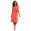 【送料無料】 ロンドンタイムス レディース ワンピース トップス Women's London Times Rosette Wrap Cascade Ruffle Dress Hot Coral(4)