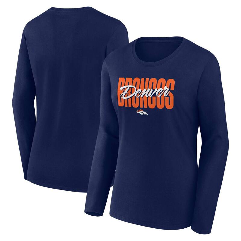 アンブランデッド レディース トップス Tシャツ Unbranded Women's Navy Denver Broncos Grip Long Sle..