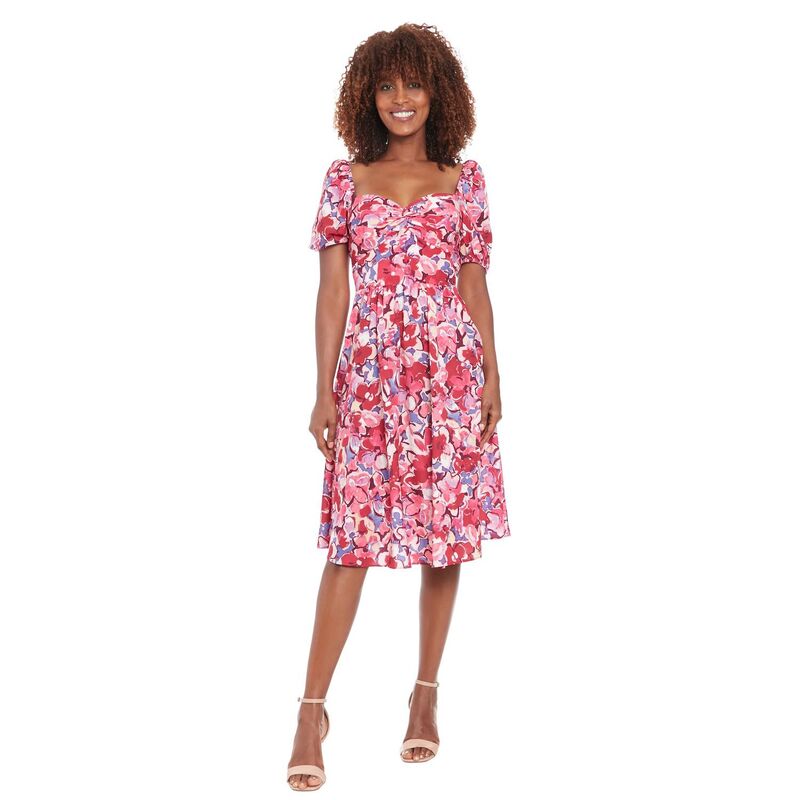 【送料無料】 ロンドンタイムス レディース ワンピース トップス Women's London Times Twist Front Puff Sleeve Midi Dress Fuchsia