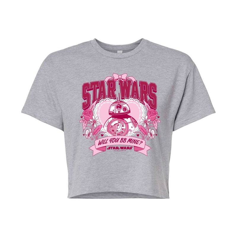 【送料無料】 スター ウォーズ レディース Tシャツ トップス Juniors' Star Wars BB-8 Will You BB Mine Cropped Tee Heather Gray