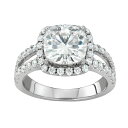 【送料無料】 チャールズ アンド コルバード レディース リング アクセサリー Charles & Colvard 14K White Gold 4-1/4 Carat T.W. Lab-Created Moissanite Split-Shank Halo Cushion Ring 14k Whgold