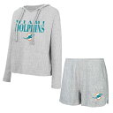 【送料無料】 アンブランデッド レディース ナイトウェア アンダーウェア Women's Concepts Sport Gray Miami Dolphins Juniper Long Sleeve Hoodie T-Shirt & Shorts Set Dol Grey