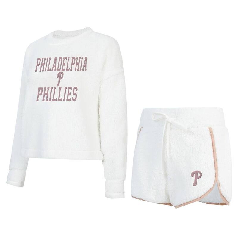 【送料無料】 アンブランデッド レディース ナイトウェア アンダーウェア Women's Concepts Sport White Philadelphia Phillies Painter Sherpa Long Sleeve T-Shirt & Short Set Phl White