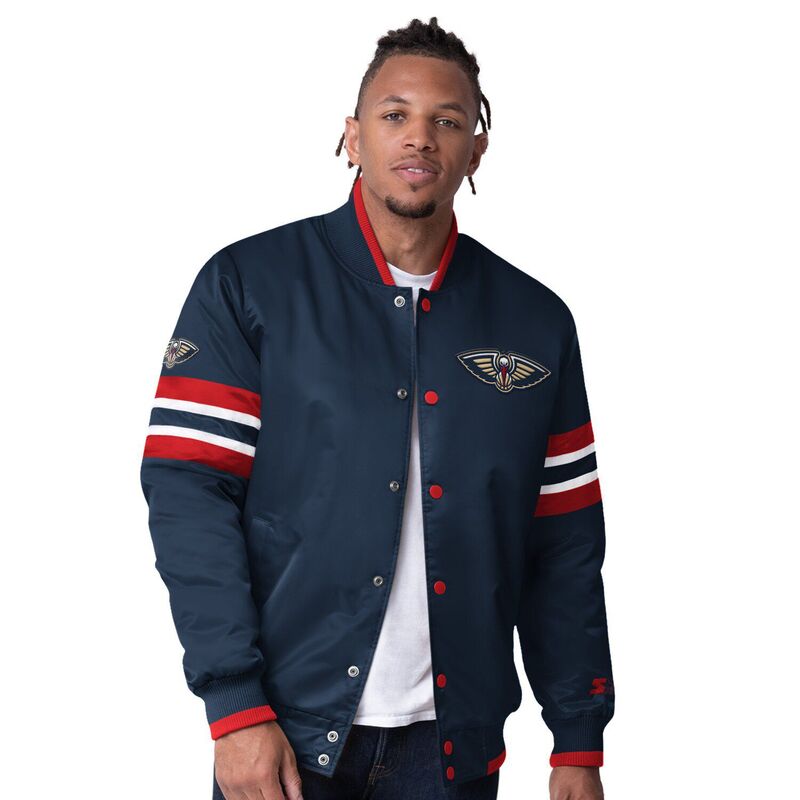 【送料無料】 スターター メンズ ジャケット・ブルゾン アウター Men's Starter Navy New Orleans Pelicans Scout Varsity Satin Full-Snap Jacket Nor Navy