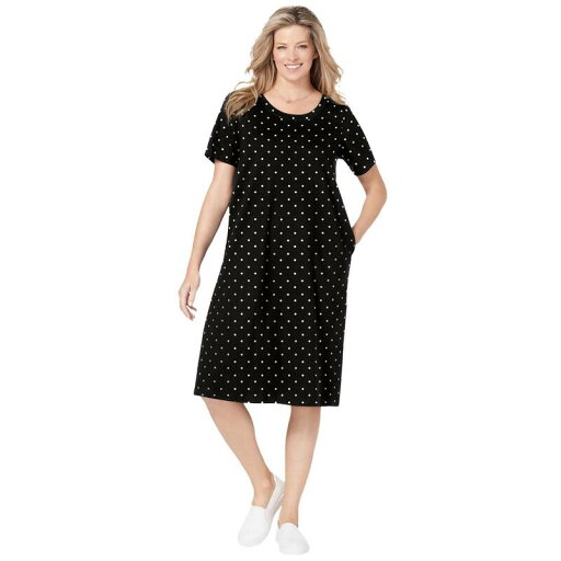 【送料無料】 ウーマン ウィズイン レディース ワンピース トップス Woman Within Women's Plus Size Perfect Short-Sleeve Crewneck Tee Dress Black Polka Dot 【送料無料】 ウーマン ウィズイン レディース ワンピース トップス Woman Within Women's Plus Size Perfect Short-Sleeve Crewneck Tee Dress Black Polka Dot