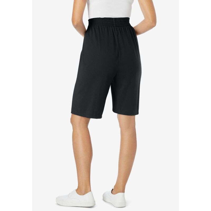 【送料無料】 ウーマン ウィズイン レディース ハーフパンツ・ショーツ ボトムス Woman Within Women's Plus Size Elastic-waist Knit Short Black Multi Tropicana