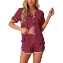 【送料無料】 cheibear レディース ナイトウェア アンダーウェア Women's Satin Silky 2 Piece Pjs Short Sleev...