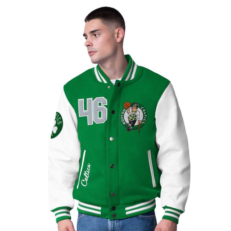 楽天ReVida 楽天市場店【送料無料】 カール バンクス メンズ ジャケット・ブルゾン アウター Men's G-III Sports by Carl Banks Kelly Green Boston Celtics Moneyball Wool & Leather Full-Snap Varsity Jacket Cel Green