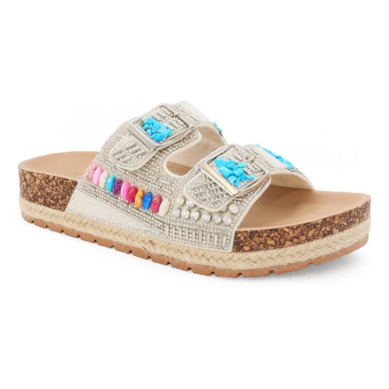 【送料無料】 ヨキ レディース サンダル シューズ Yoki Espadrille Beaded Platform Double Buckle Women's Sandals White