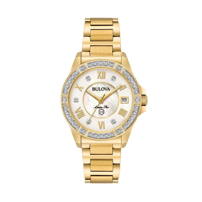 ブロバ レディース アクセサリー 腕時計 Tシャツ Bulova Women's Marine Star Diamond Stainlessteel Watch - 98R235 Gold Tone ゴールド