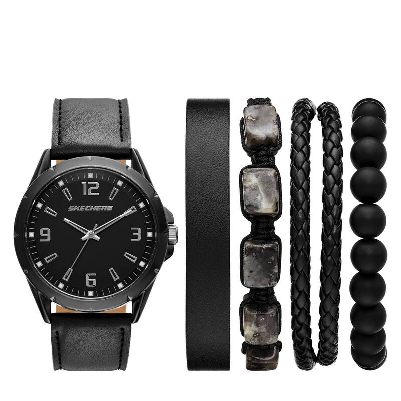 【送料無料】 スケッチャーズ メンズ 腕時計 アクセサリー Skechers Men's 5-pc. Watch & Bracelet Set Black(2)