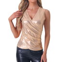 【送料無料】 アレグラ ケー レディース Tシャツ トップス Metallic Wrap Top for Women's Party Club Sleeveless V Neck Lightweight Ruched Tank Top Light Pink(4)