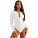 【送料無料】 アレグラ ケー レディース シャツ トップス Women's Zip Front Full Bodysuit Shapewear Long Sleeve Slim Fit Knit Body Shaper White