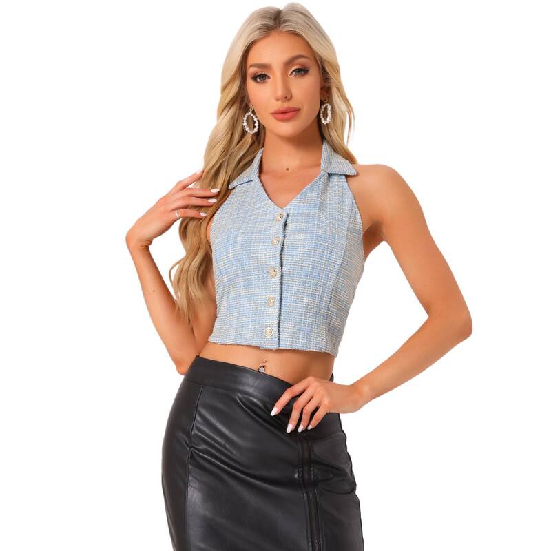 쥰  ǥ ȥåץ T 泫 ٥ ĥ  ۥ륿 ALLEGRA K Tweed Halter Neck Vest ...