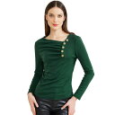 【送料無料】 アレグラ ケー レディース Tシャツ トップス Asymmetrical Neck Shirt for Women's Button Decor ...