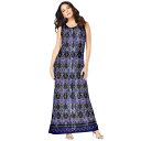 【送料無料】 ロアマンズ レディース ワンピース トップス Roaman's Women's Plus Size Ultrasmooth Fabric Print Maxi Dress Navy Ikat Border