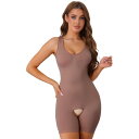 【送料無料】 アレグラ ケー レディース シャツ トップス Women's V Neck Hip Lifter Full Body Shaper Tummy Control Thigh Slimmer Shorts Open Crotch Jumpsuit Brown