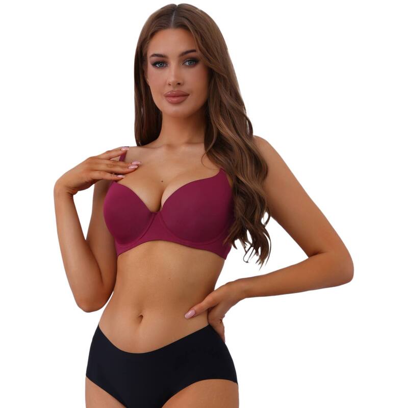 【送料無料】 アレグラ ケー レディース ブラジャー アンダーウェア Women's Push-Up Minimizers Bra Adjustable Straps Solid Underwired Bra Wine Red