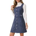 【送料無料】 アレグラ ケー レディース ワンピース トップス Tweed Dress for Women's Sleeveless Square Neck Button Up A-Line Pinafore Overall Dresses Navy Blue(4)
