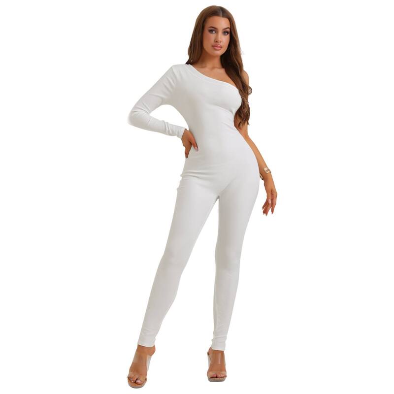 【送料無料】 アレグラ ケー レディース シャツ トップス Women's Off-Shoulder Bodysuit Shapewear Slim Fit Soft Breathable Long-Sleeved Full Length Jumpsuit White