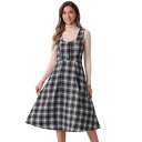 【送料無料】 アレグラ ケー レディース ワンピース トップス Women's Plaid Vintage Dress Sleeveless High Waist A-Line Midi Pinafore Dress with Pocket Black
