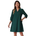【送料無料】 アレグラ ケー レディース ワンピース トップス Women's Casual Shift Dress V Neck Roll-Up Sleeve...
