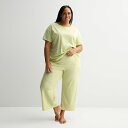 【送料無料】 ソノマ レディース ナイトウェア アンダーウェア Plus Size Sonoma Goods For Life Mom's Day Pajama Tee & Pajama Pants Set Green Stripe(4)