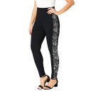 【送料無料】 ジェシカロンドン レディース カジュアルパンツ ボトムス Jessica London Women's Plus Size Everyday Stretch Cotton Legging Ivory Black Lace(4)