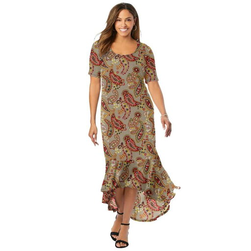 【送料無料】 ジェシカロンドン レディース ワンピース トップス Jessica London Women's Plus Size Stretch Knit Flounce Hem Maxi Dress New Khaki Playful 【送料無料】 ジェシカロンドン レディース ワンピース トップス Jessica London Women's Plus Size Stretch Knit Flounce Hem Maxi Dress New Khaki Playful