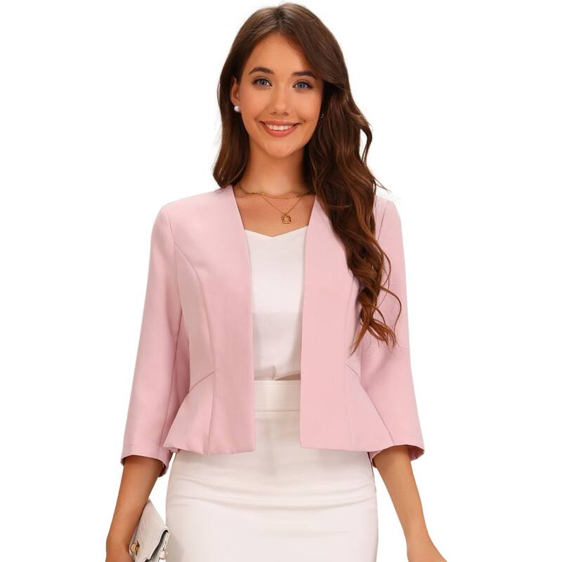 【送料無料】 アレグラ ケー レディース ジャケット・ブルゾン アウター Elegant Blazer for Women's Open Front Collarless 3/4 Sleeve Peplum Business Work Suit Jacket Pink