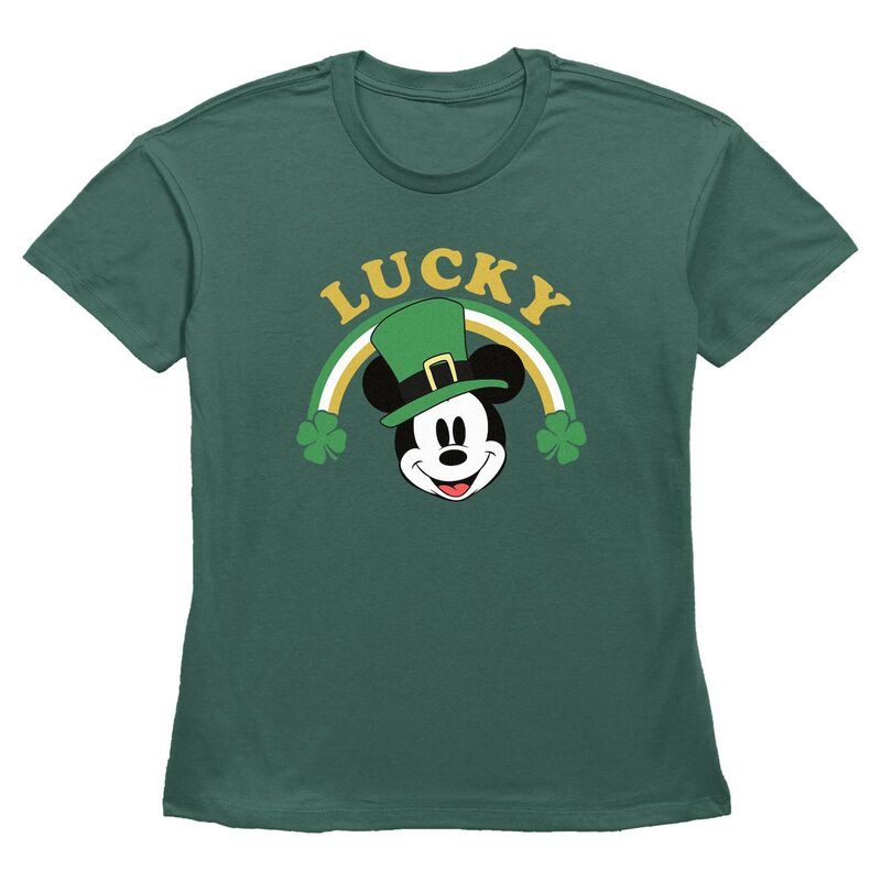 【送料無料】 ディズニー レディース Tシャツ トップス Disney's Mickey Mouse Lucky Shamrock Rainbow Women's Graphic Tee Pine