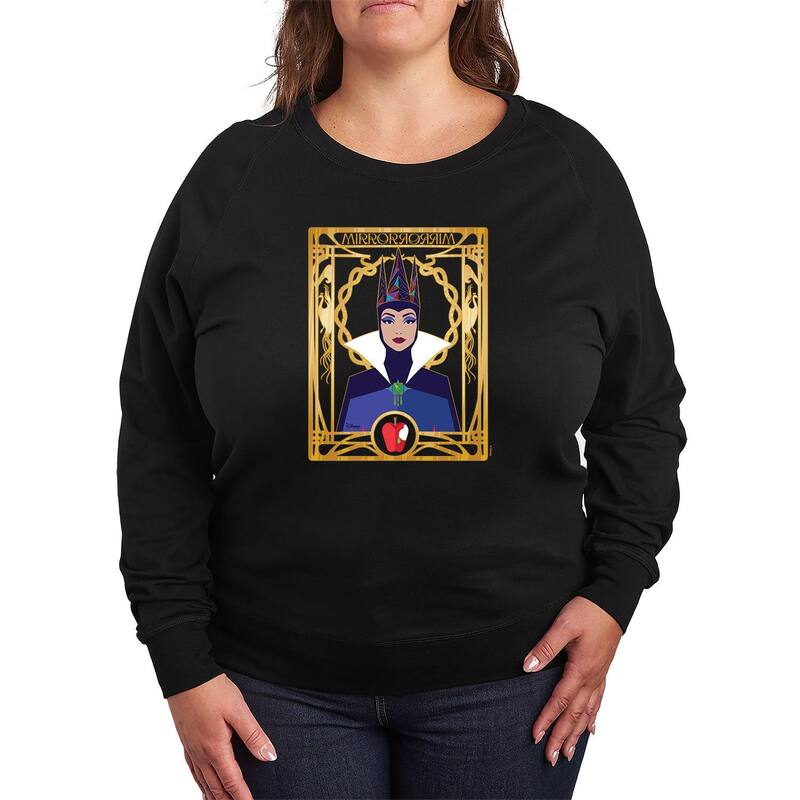 【送料無料】 ディズニー レディース Tシャツ トップス Disney's Snow White Evil Queen Plus Size Mirror Mirror French Terry Long Sleeve Tee Black
