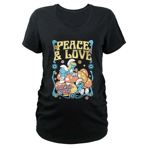 【送料無料】 ライセンス キャラクター レディース Tシャツ トップス Maternity Smurfs Peace And Love Flower Power Graphic Tee Black 【送料無料】 ライセンス キャラクター レディース Tシャツ トップス Maternity Smurfs Peace And Love Flower Power Graphic Tee Black
