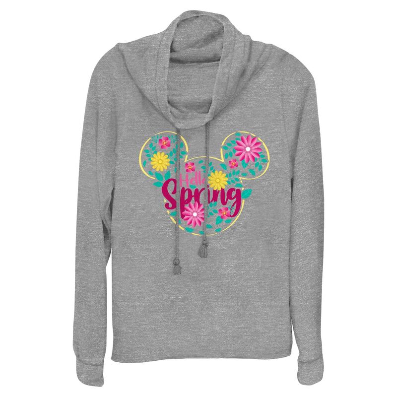ディズニー レディース トップス Tシャツ グラフィック Disney's Mickey Mouse Hello Spring Women's Cowlneck Graphic Lightweight Long Sleeve Gray Heather グレー