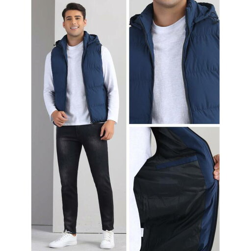 【送料無料】 Lars Amadeus メンズ ジャケット・ブルゾン アウター Puffer Vest for Men's Warm Sleeveless Down Jacket with Detachable Hooded Winter Padded Vest Dark Blue