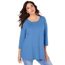 【送料無料】 ロアマンズ レディース Tシャツ トップス Roaman's Women's Plus Size Three-Quarter Sleeve Swing Ultimate Tee Horizon Blue(4)
