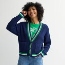 【送料無料】 ソノマ レディース ニット・セーター アウター Women's Sonoma Goods For Life Button-Front Pocket Cardigan Navy Green Tipping(4)