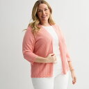 【送料無料】 クロフト&バロー レディース ニット・セーター アウター Plus Size Croft & Barrow Pointelle Open Front Cardigan Smooth Peach