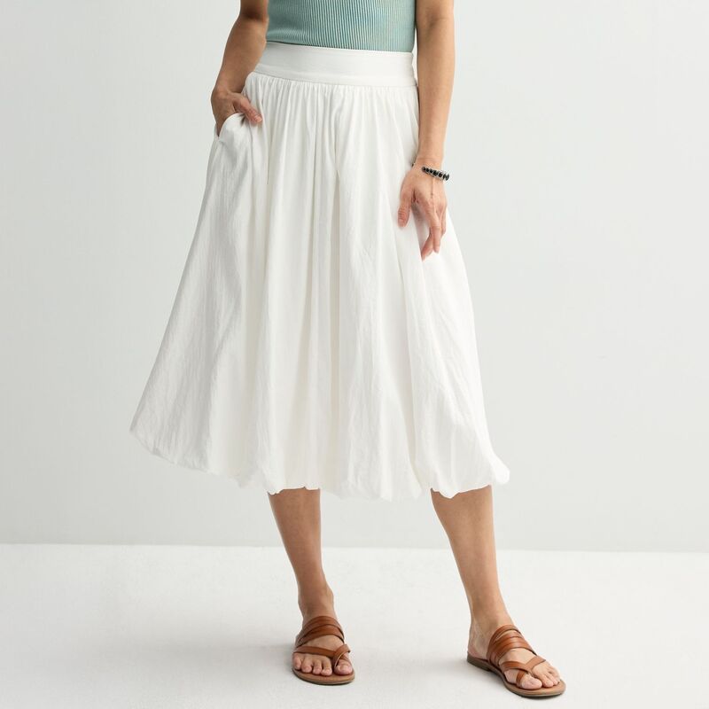 【送料無料】 ナインウェスト レディース スカート ボトムス Women's Nine West High-Rise Bubble Midi Skirt White Knight
