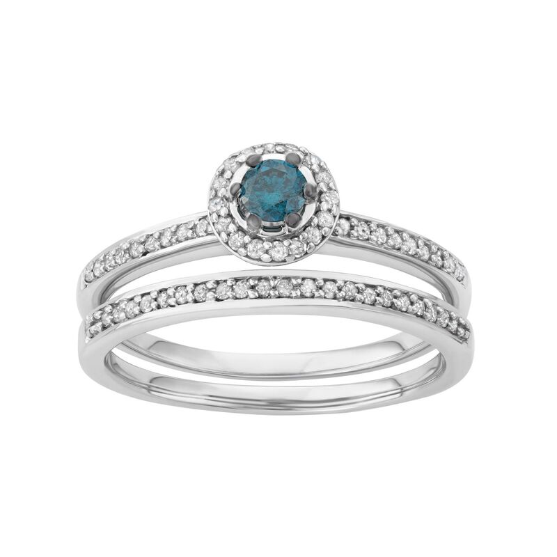 【送料無料】 アンブランデッド レディース リング アクセサリー 10k White Gold 1/2 Carat T.W. Blue & White Diamond Halo Engagement Ring Set Blue