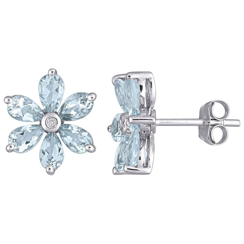 【送料無料】 ステラ グレース レディース ピアス・イヤリング アクセサリー Stella Grace 14k White Gold Aqumarine & Diamond Accent Floral Stud Earrings 14k White Gold